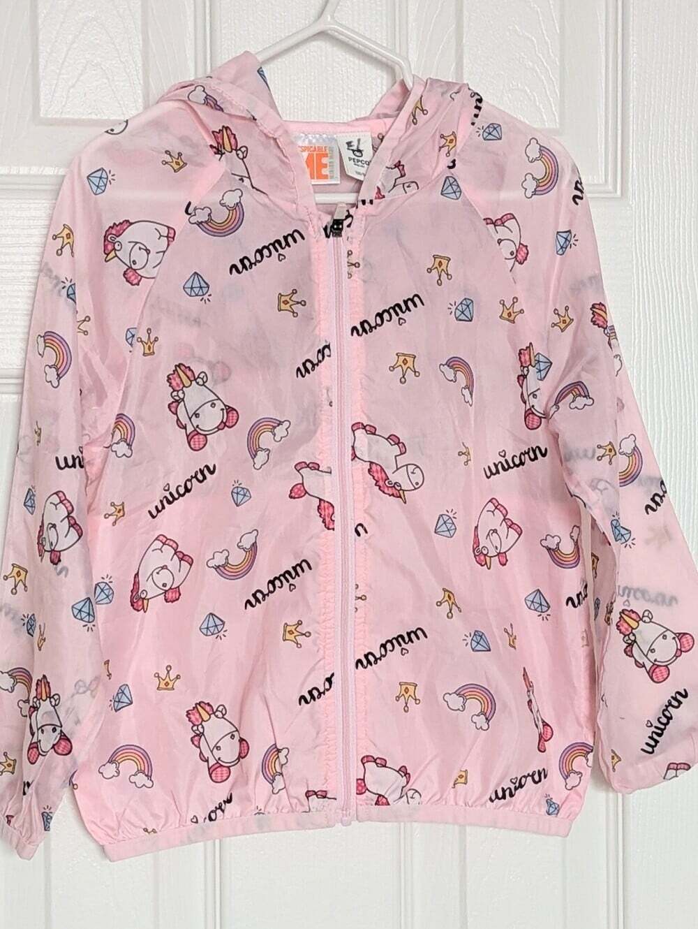 Despicable Me Girls (4/5) Unicorn & Rainbow Sheer Hooded Windbreaker/Rain Jacket